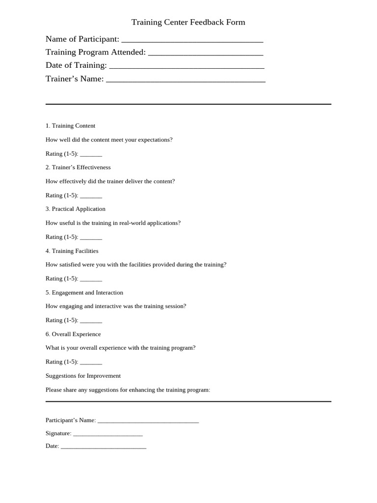 Training Center Feedback Form | PDF