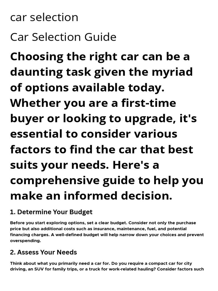 Car Selection Guide | PDF | Car | Vehicles