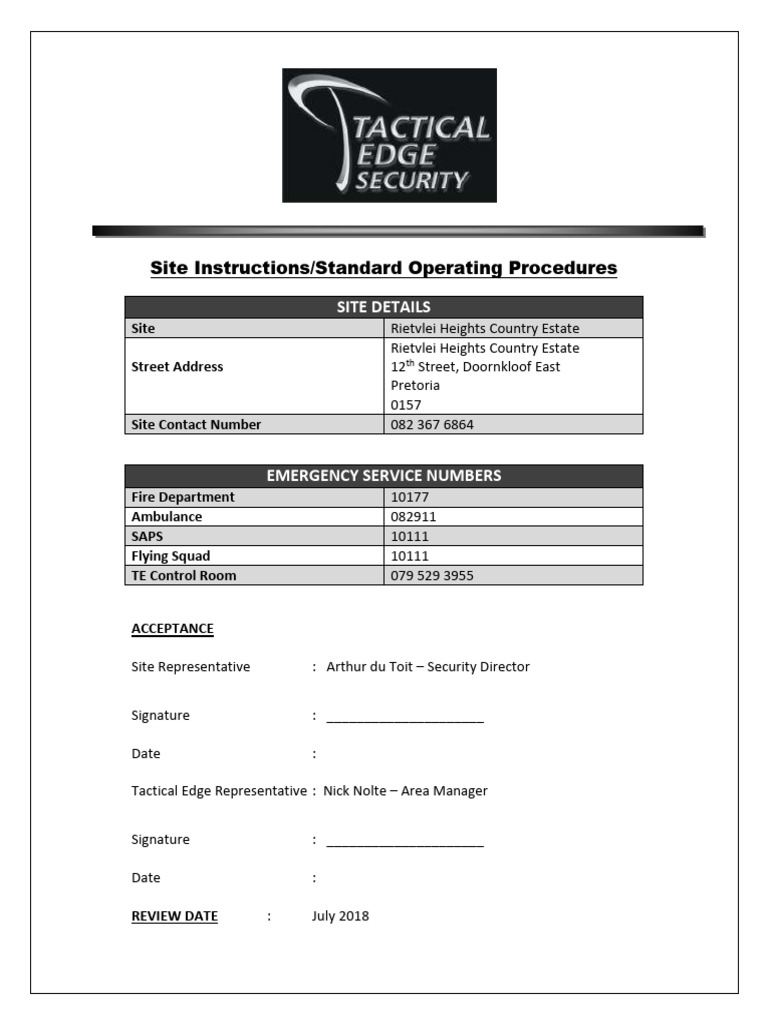 Security Standard Operating Procedures V1 4july2018 | PDF | Driver's ...
