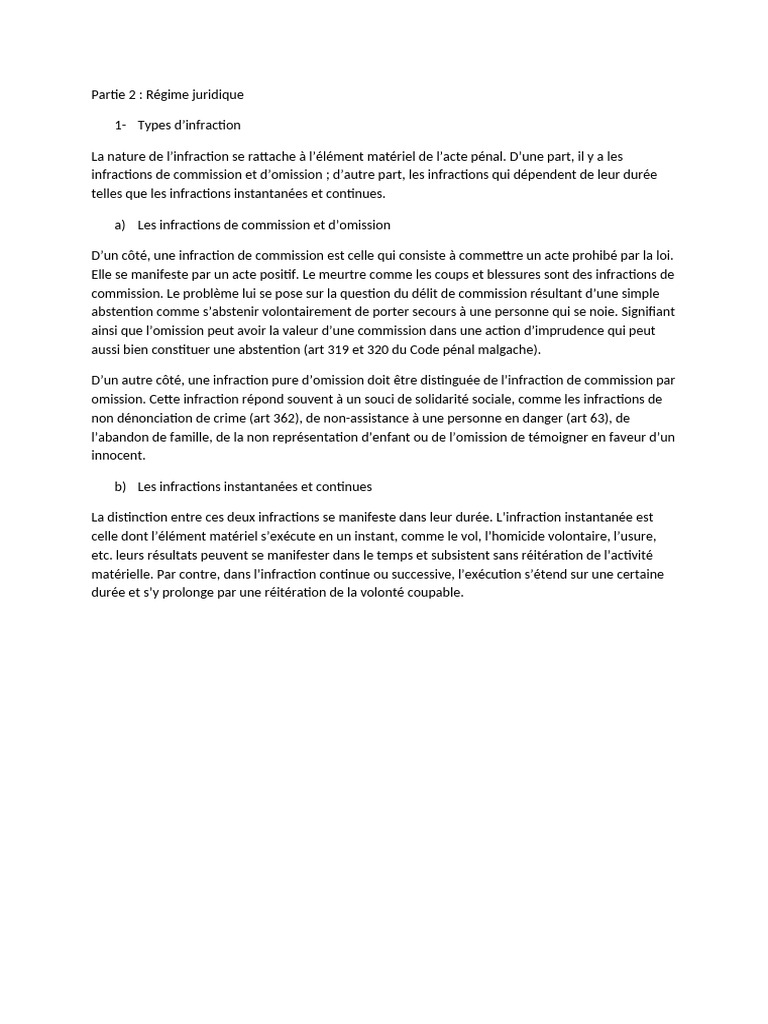 Types d'infractions pénales expliqués | PDF