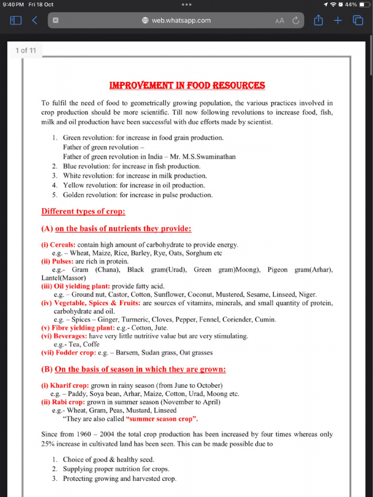 Improvement in food resources class 9 | PDF