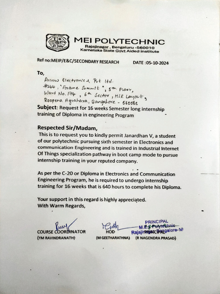 Internship Request for Engineering Student | PDF