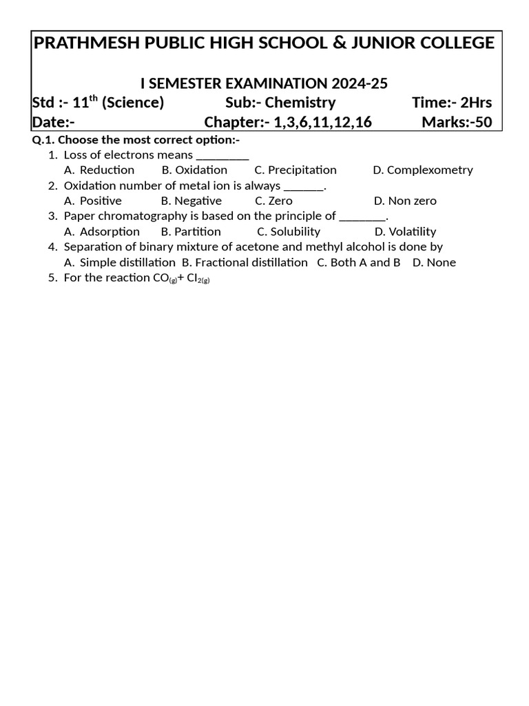 STD 11 Chemistry Semester | PDF