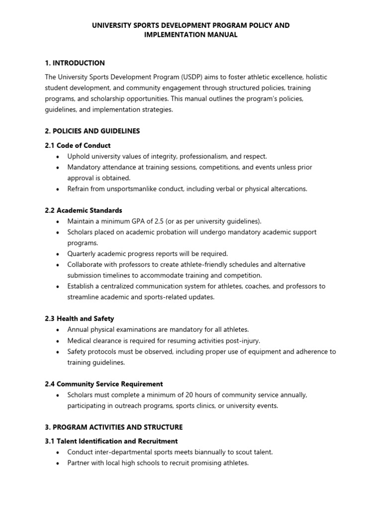 University Sports Development Program Manual | PDF
