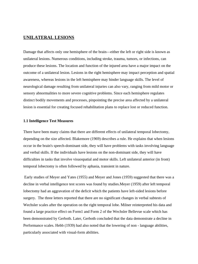 Unilateral Brain Lesions and Memory Effects | PDF | Amnesia | Memory