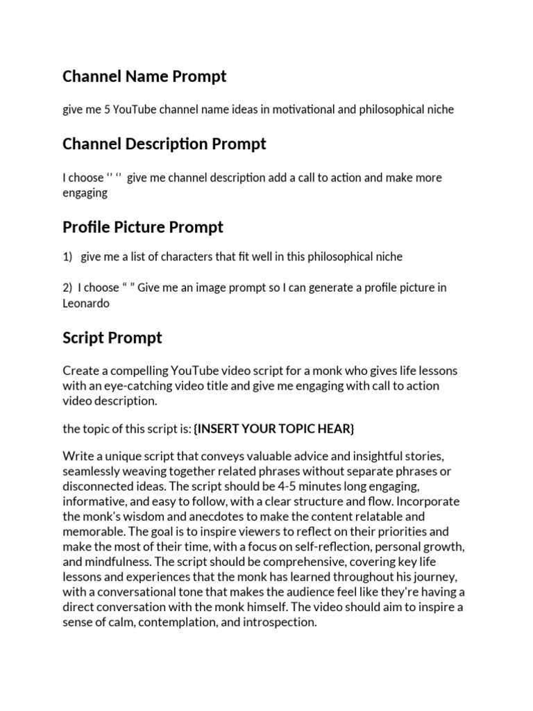 Prompts For Youtube Channel | PDF