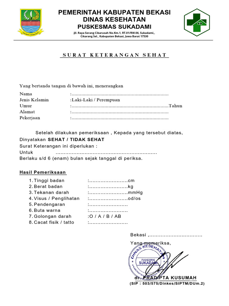 Surat Keterangan Sehat Bekasi | PDF