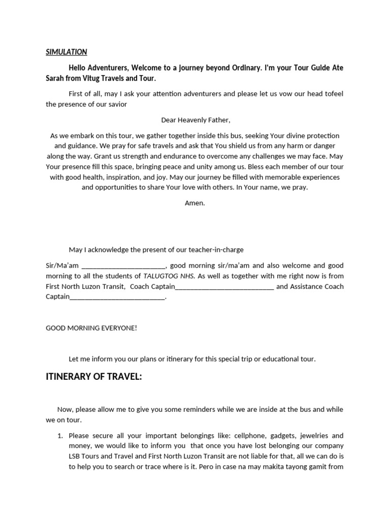 Educational Tour Itinerary and Guidelines | PDF | Philippines
