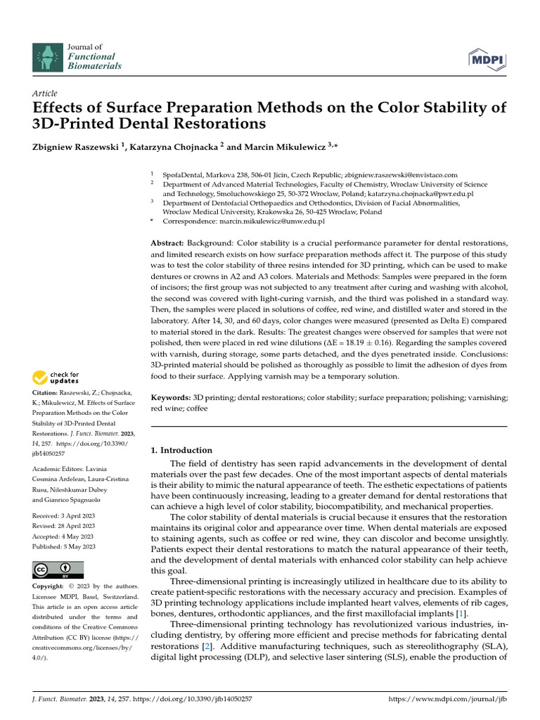 Effects of Surface Preparation Methods On The Color | PDF | 3 D ...
