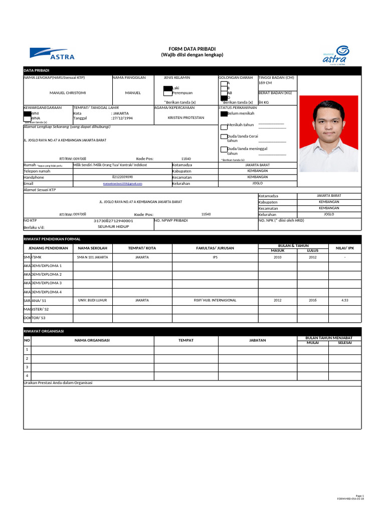 2022.asuransi Astra - Form Data Pribadi - Rev | PDF