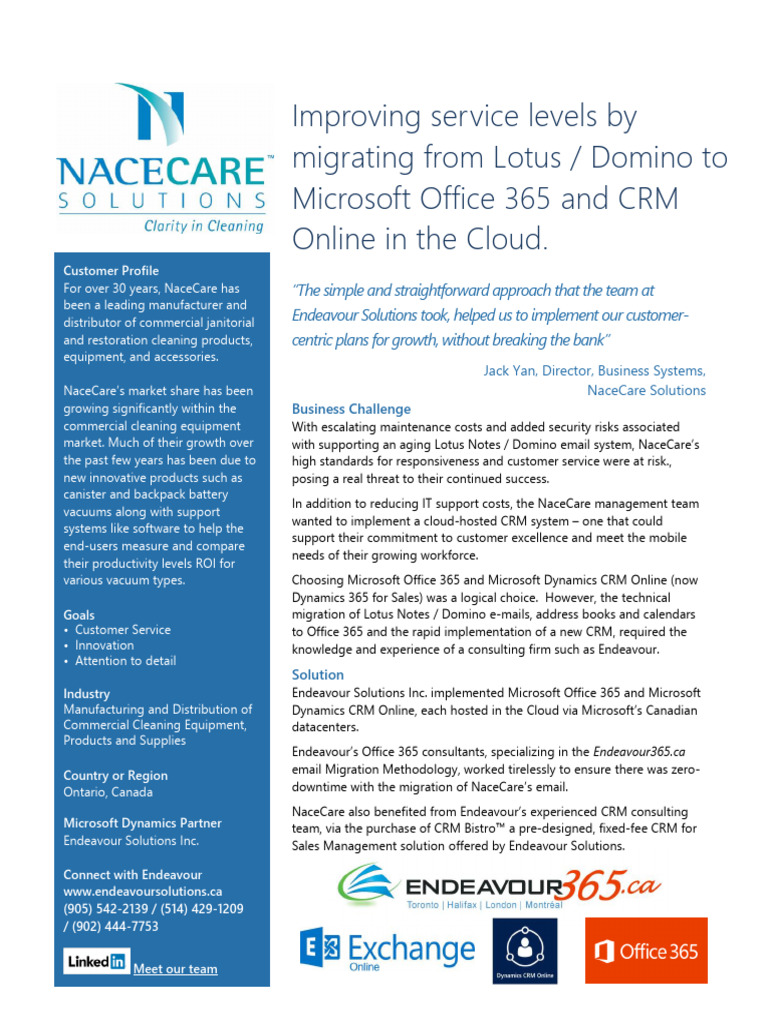 Endeavour NaceCare Notes To O365 Case Study - Final | PDF | Customer ...