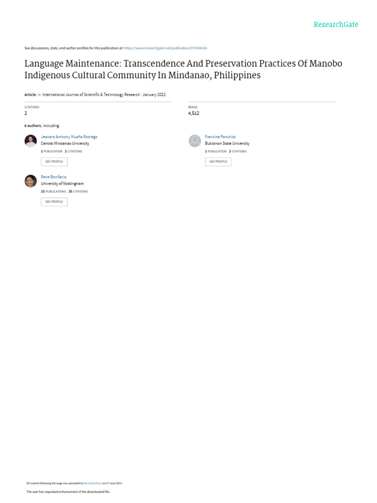 Manobo Language Preservation Practices | PDF | Ethnicity | Linguistics