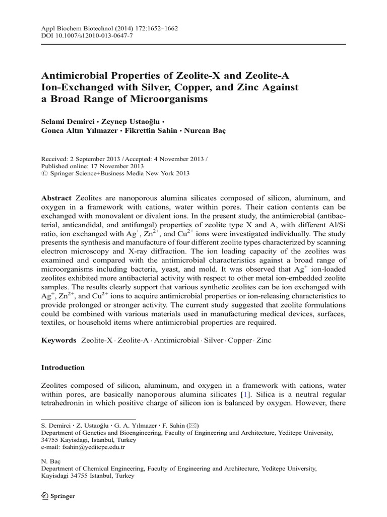 Antimicrobial Zeolites with Metal Ions | PDF | Zeolite | Antimicrobial