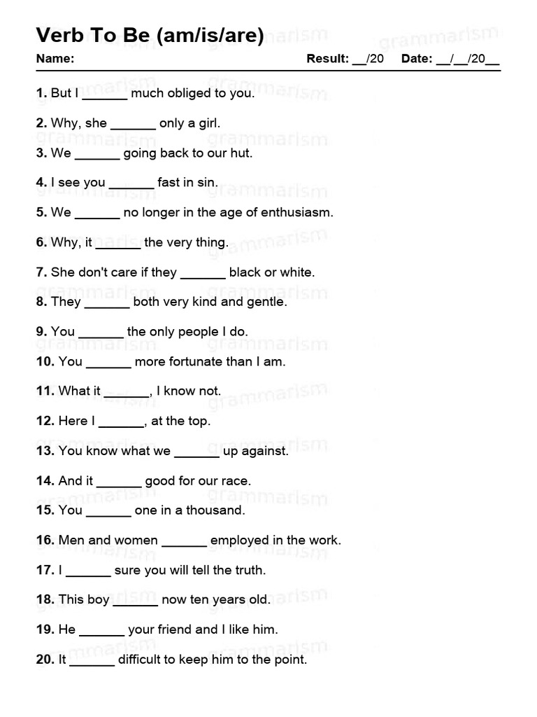 Ejercicios del verbo "to be" | PDF
