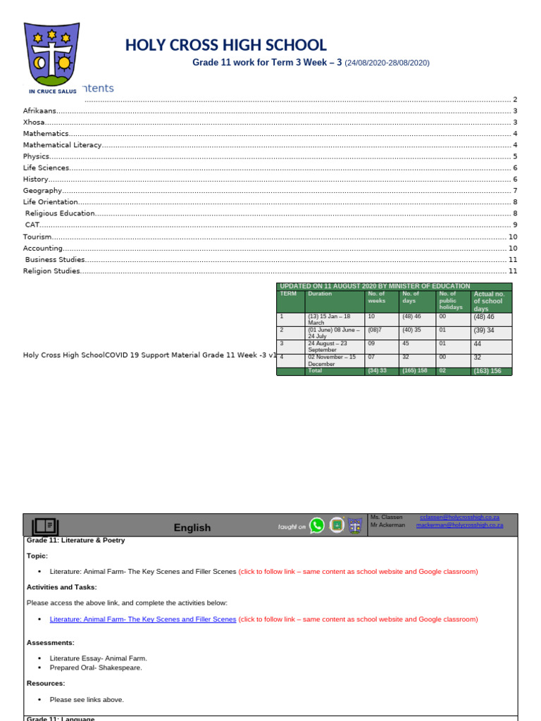 Grade 11 Term 3 Week 3 Overview | PDF | Textbook | Excretion