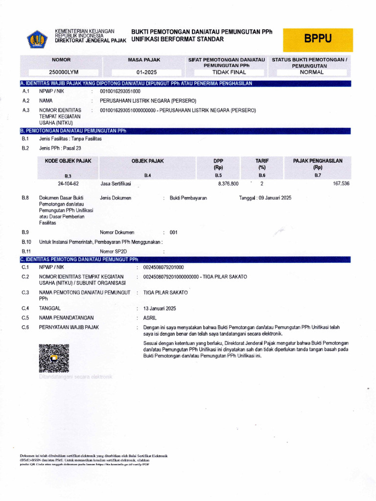 Bukti PPH 23 SPM 2025 | PDF