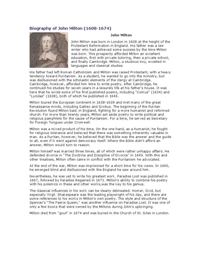 Реферат: John Milton Essay Research Paper John Milton