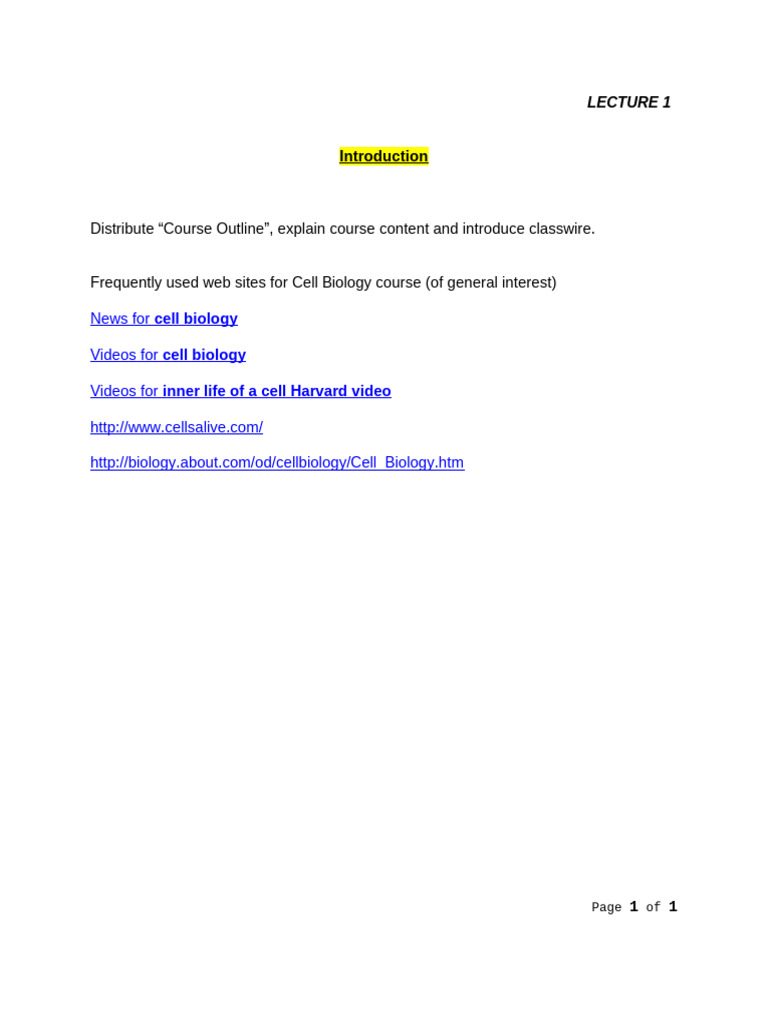 Cell Biology Course Overview and Resources | PDF
