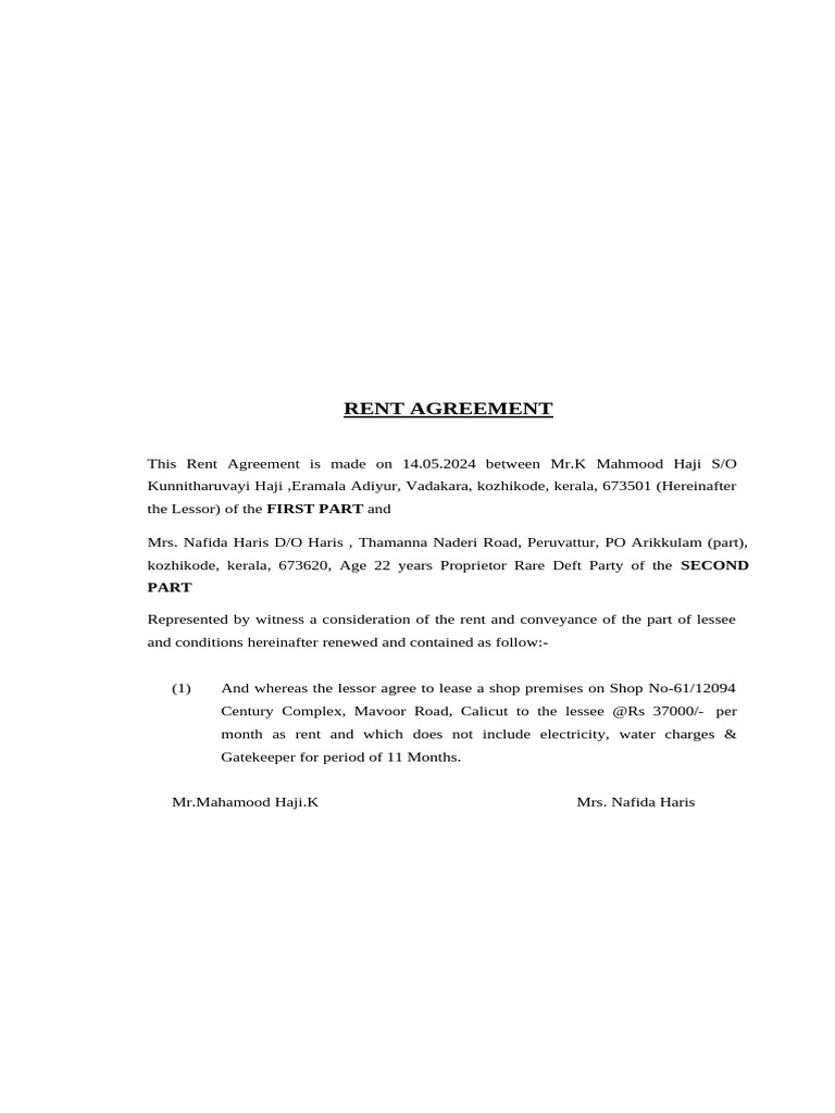Rent Agreement for Shop Lease | PDF | Lease | Business Law
