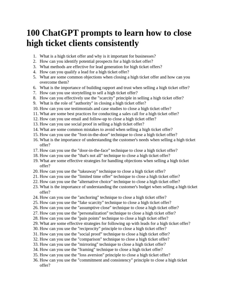 100 ChatGPT Prompts To Learn How To Close High Ticket Clients ...