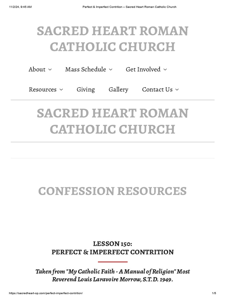 Perfect & Imperfect Contrition - Sacred Heart Roman Catholic Church ...
