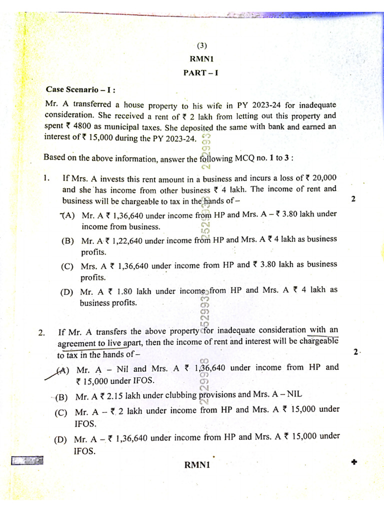 CA Inter Tax MCQ QP Jan 2025 Exam Castudynotes Com | PDF