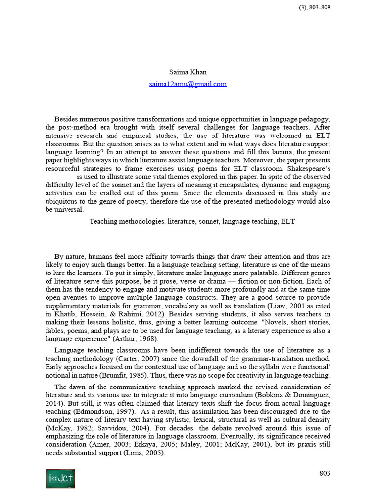 Using Poetry in ELT Classrooms | PDF | English As A Second Or Foreign ...