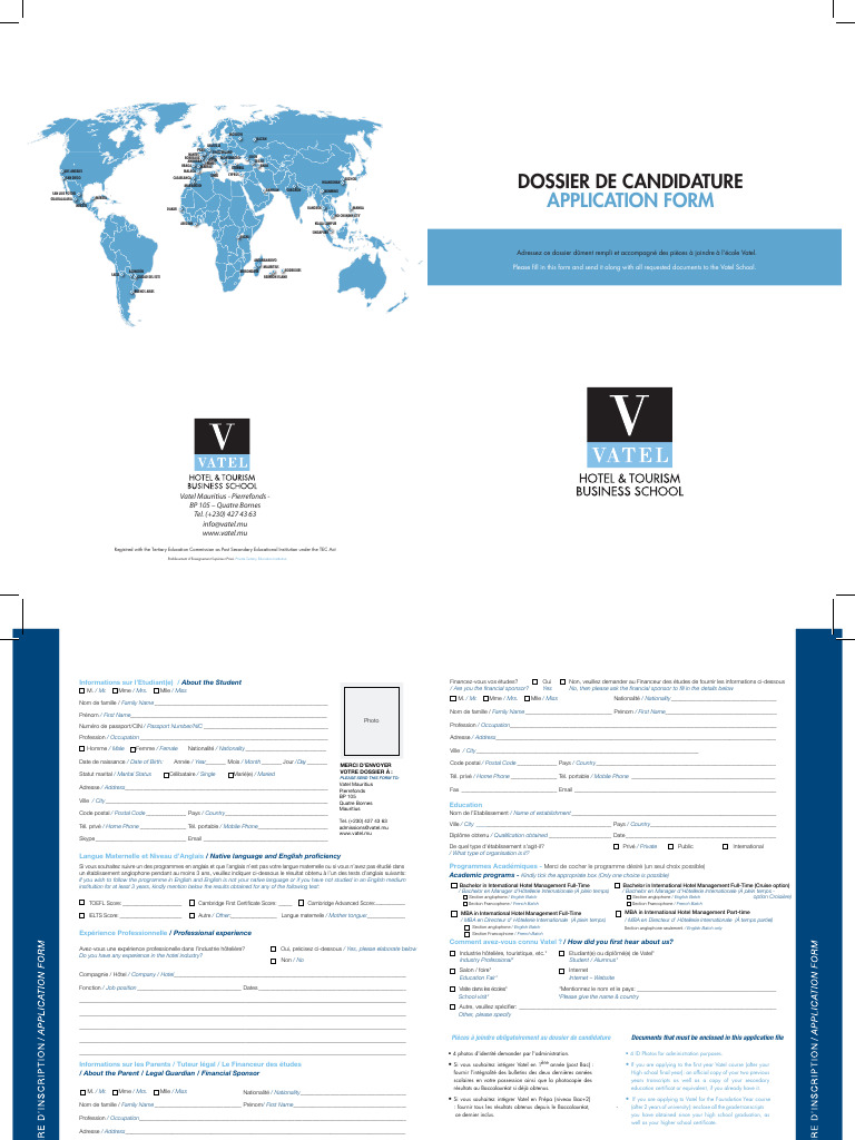 Dossier de candidature Vatel Tunis | PDF