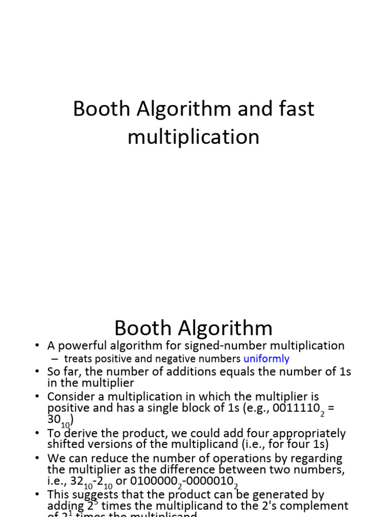 Booth Algorithm and Fast Multiplication | PDF | Multiplication ...