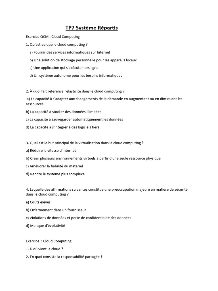 QCM sur le Cloud Computing et Virtualisation | PDF