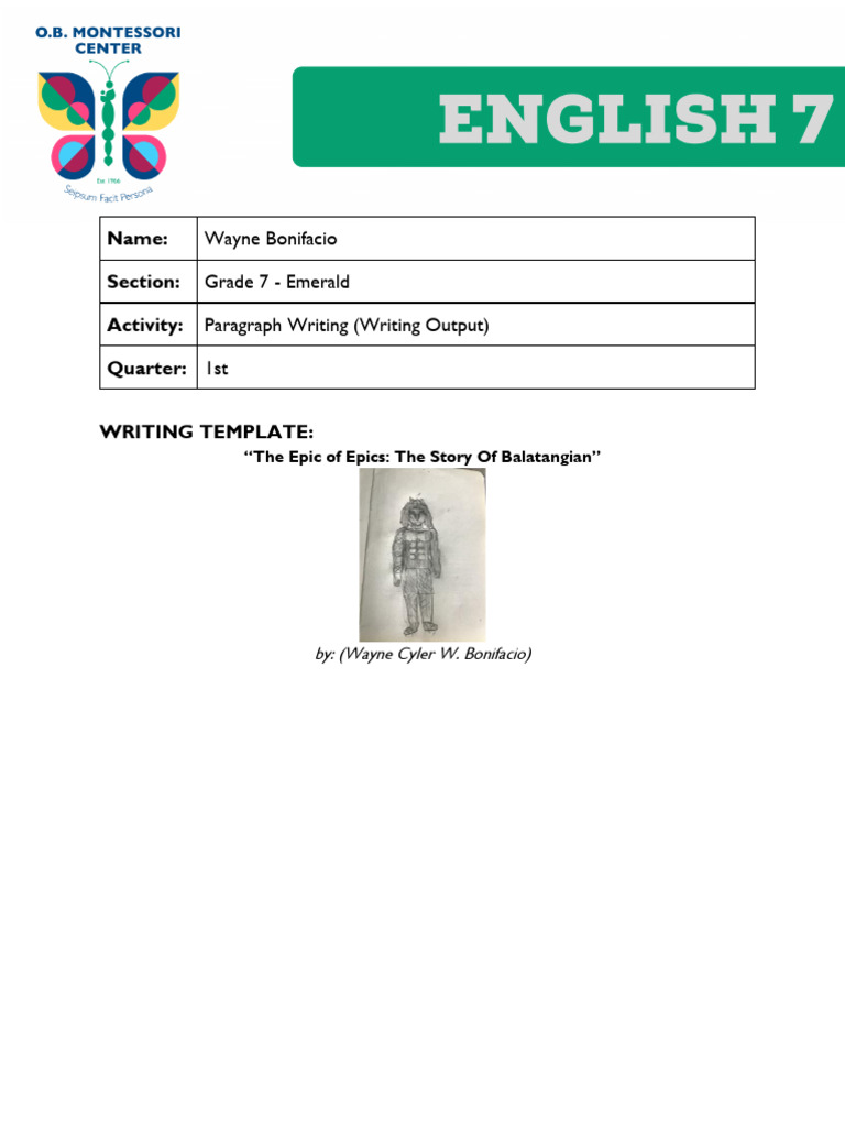 Paragraph Writing Language Bonifacio | PDF