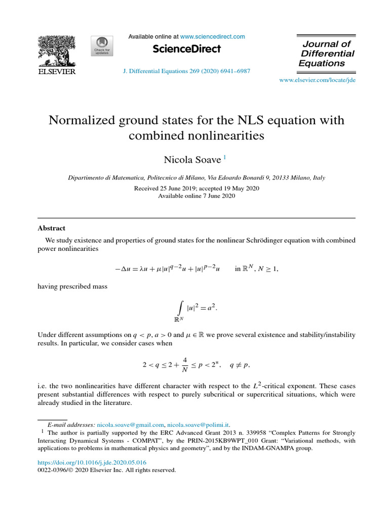 NLS Equation With Combined Nonlinearities - JDE2020 | PDF | Theorem ...