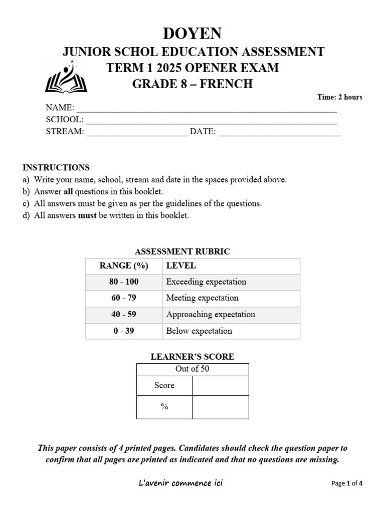 Examen de français - 8ème année | PDF