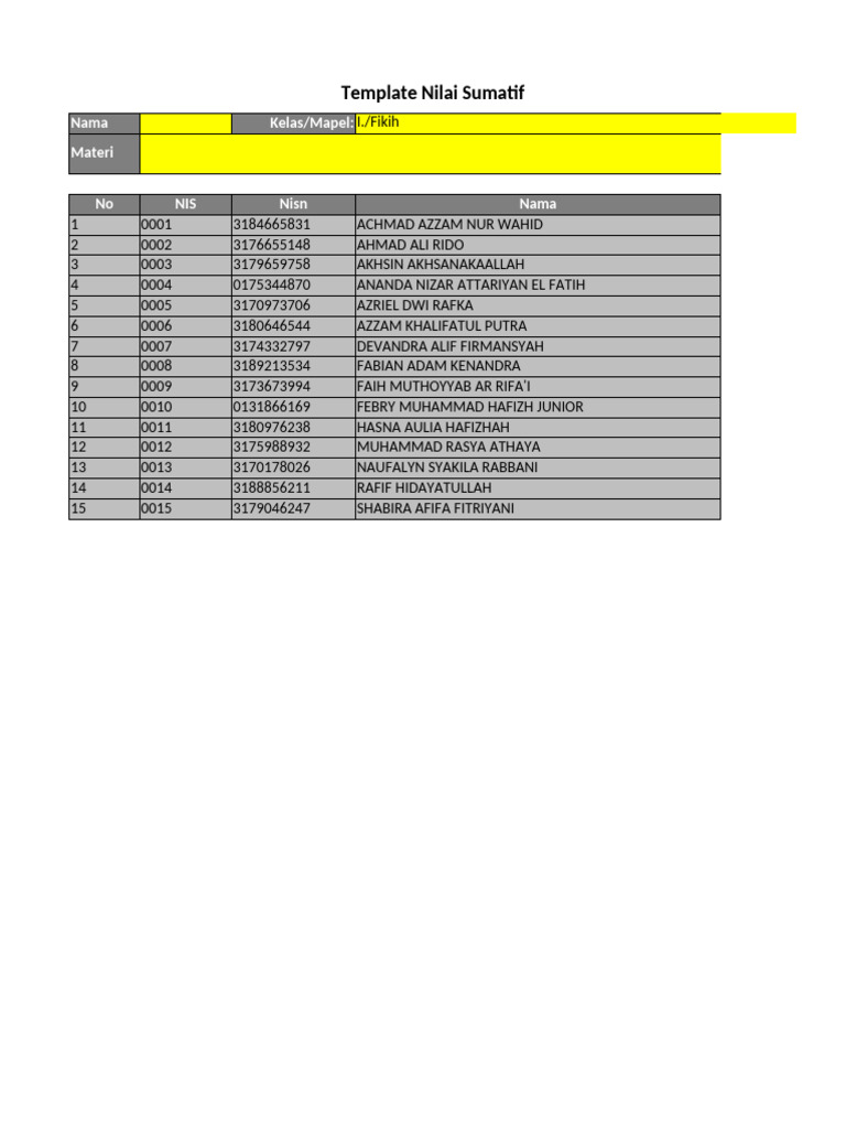 Template Nilai Sumatif I. Fikih | PDF