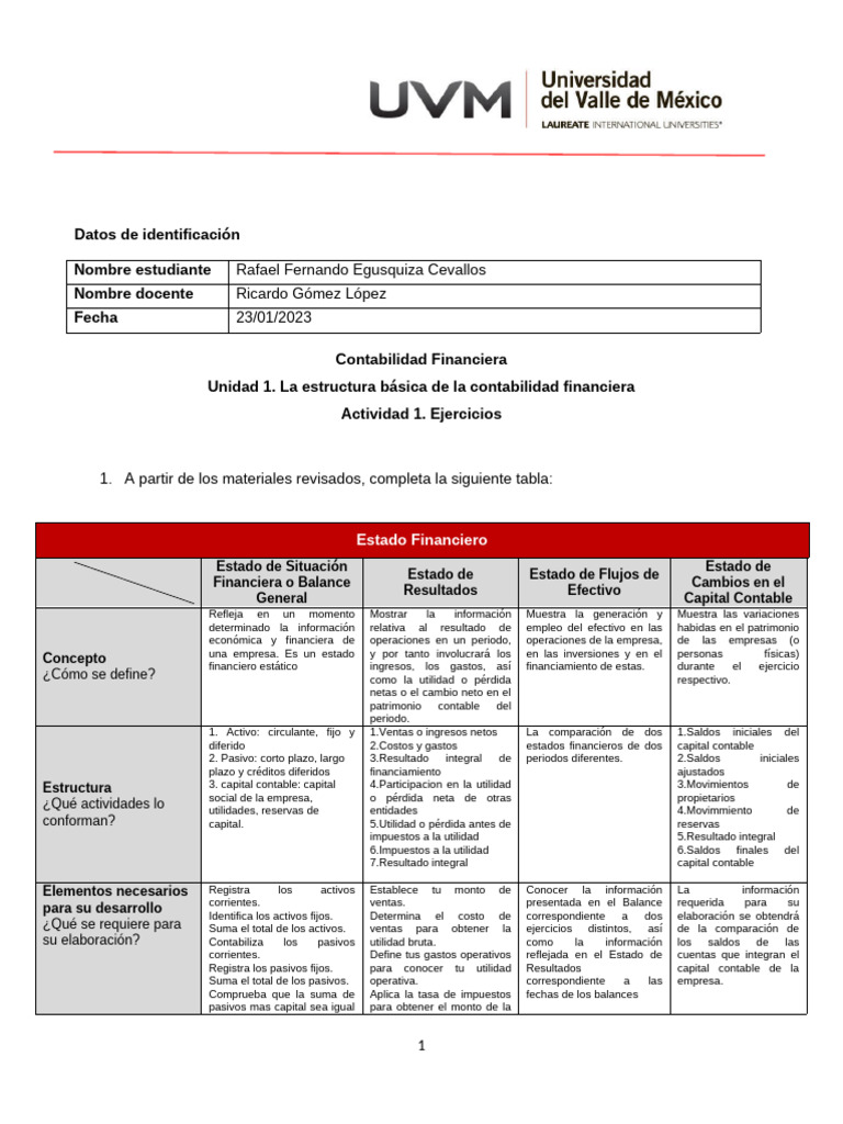 Estructura de Estados Financieros | PDF | Contabilidad | Estado financiero