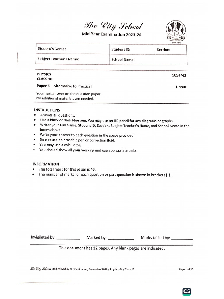 Mye 2023 24 physics p4 class 10 pdf