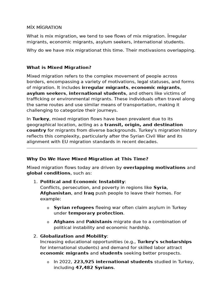 Understanding Mixed Migration in Turkey | PDF | Human Migration ...