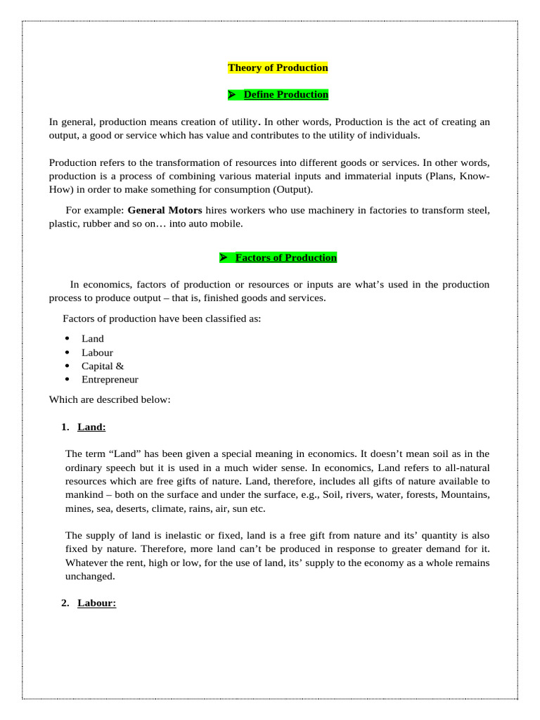 THEORY OF PRODUCTION | PDF | Production Function | Long Run And Short Run