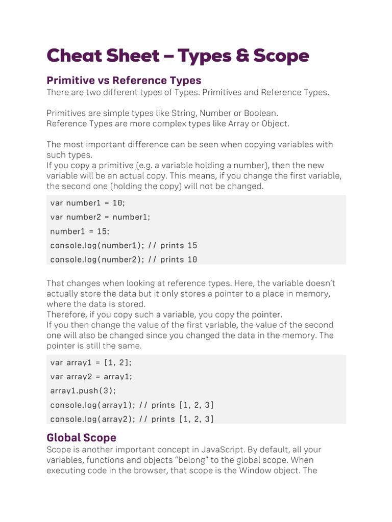 Types & Scope Cheat Sheet | PDF