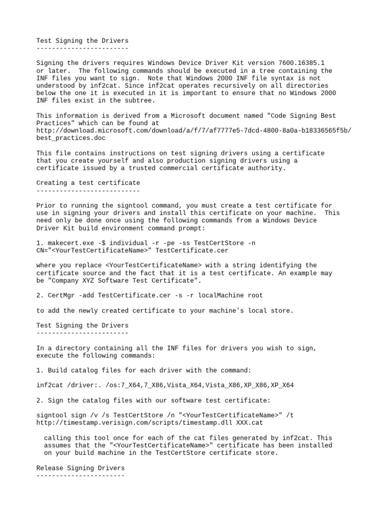 Test Signing Windows Drivers Guide | PDF | Device Driver | Computer File