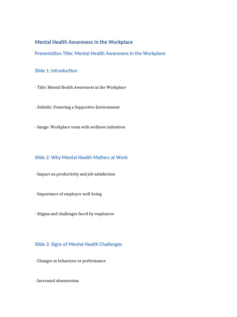 Mental Health Awareness in The Workplace | PDF