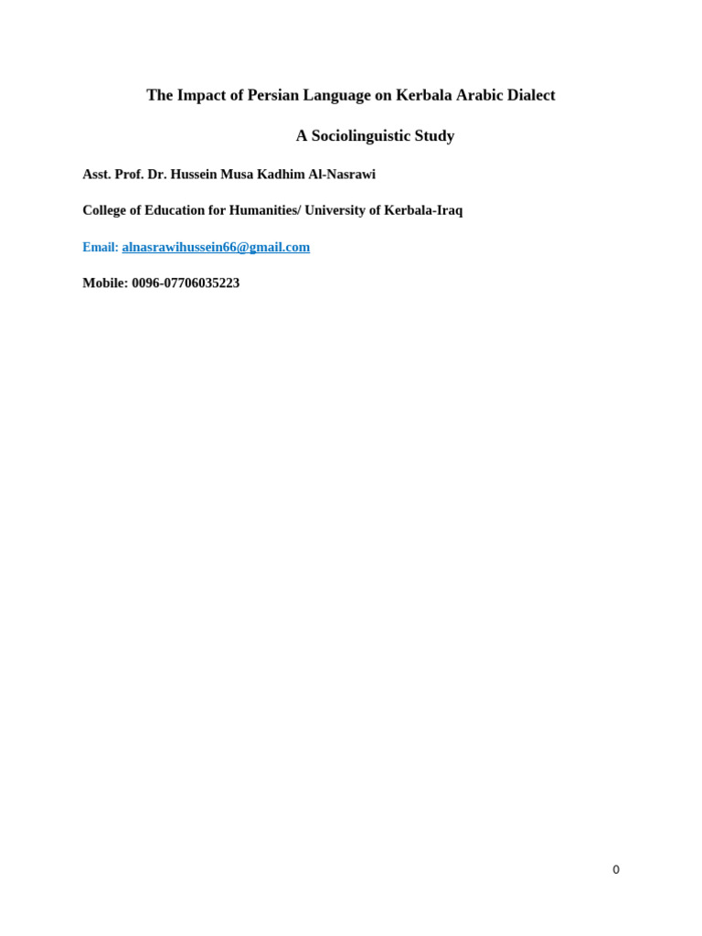 The Impactof Persianlanguageon Kerbala Arabic Dialect | PDF ...