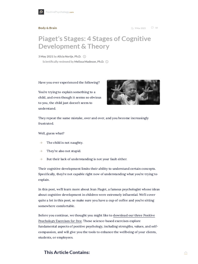 Piaget's Stages - 4 Stages of Cognitive Development & Theory | PDF ...
