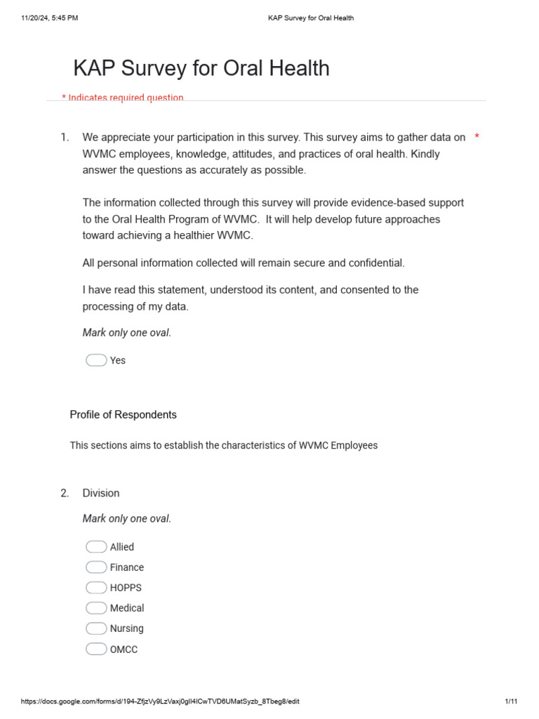 Oral Health KAP - Google Forms | PDF | Dentistry | Human Tooth