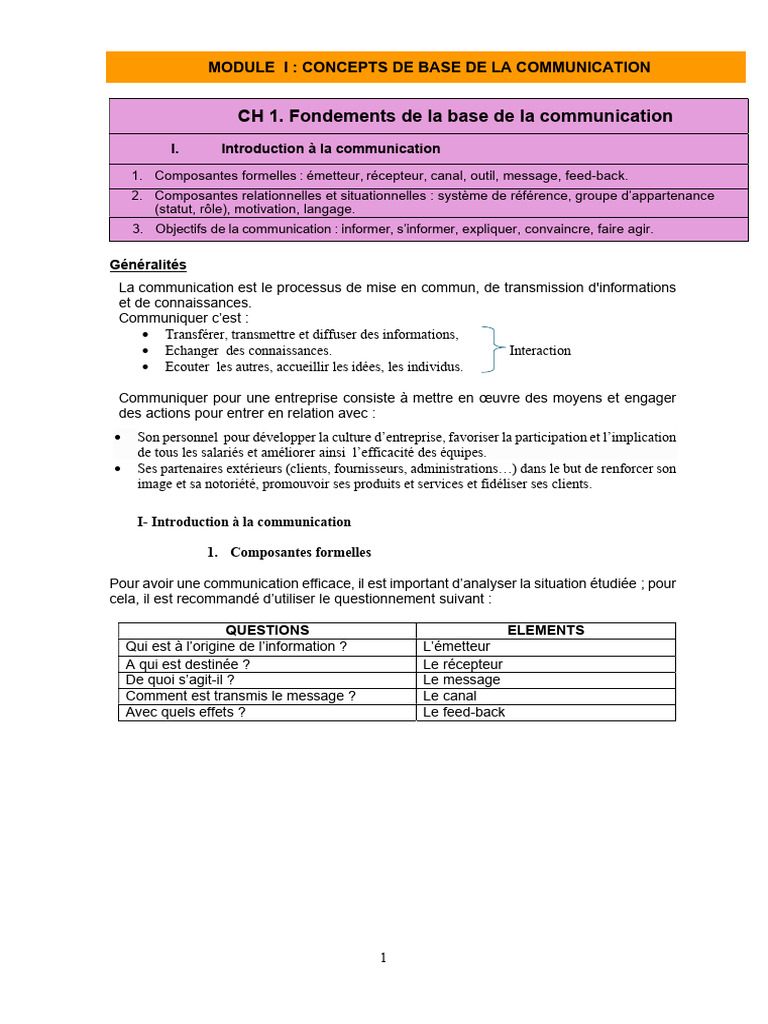 Concepts de base de la communication | PDF | la communication ...