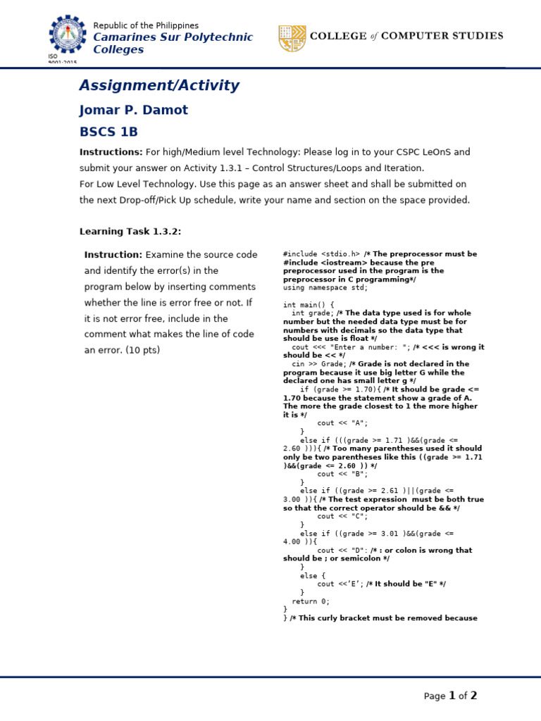 C++ Error Identification and Correction Guide | PDF | Computer ...