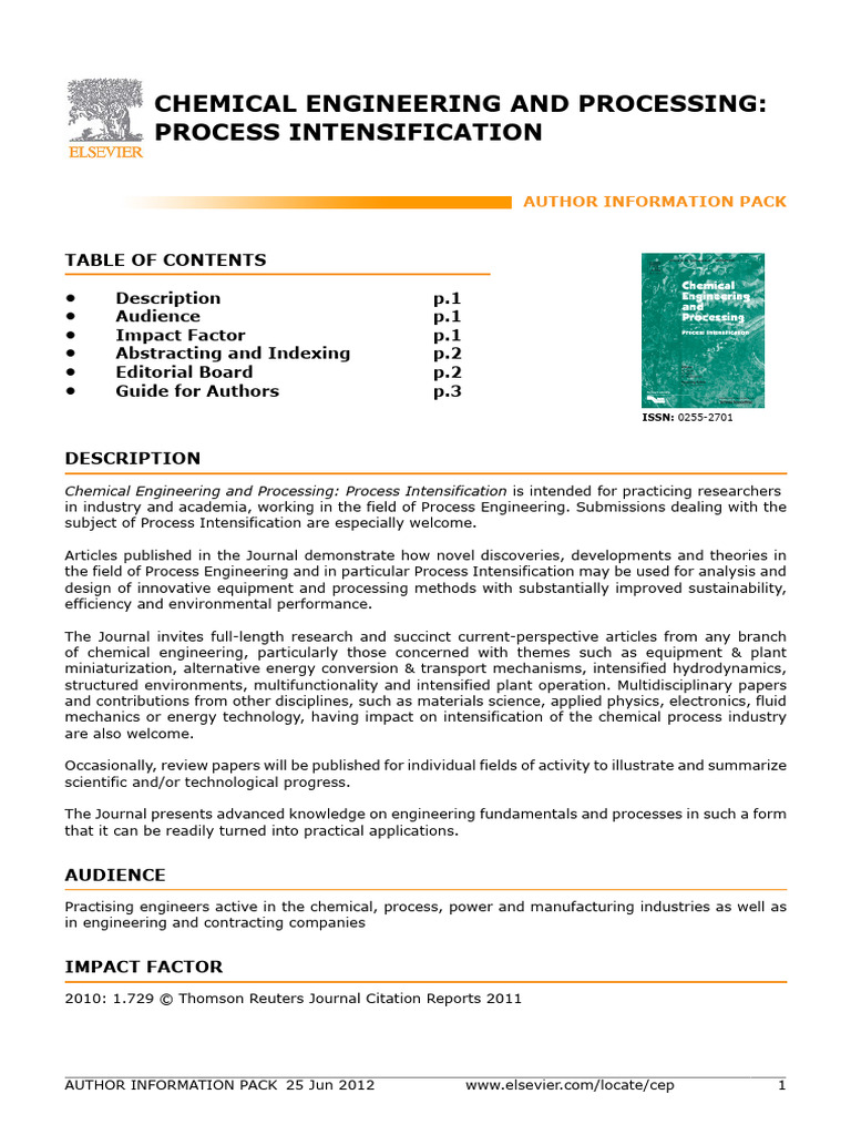 Chemical Engineering and Processing | PDF | Digital Object Identifier ...