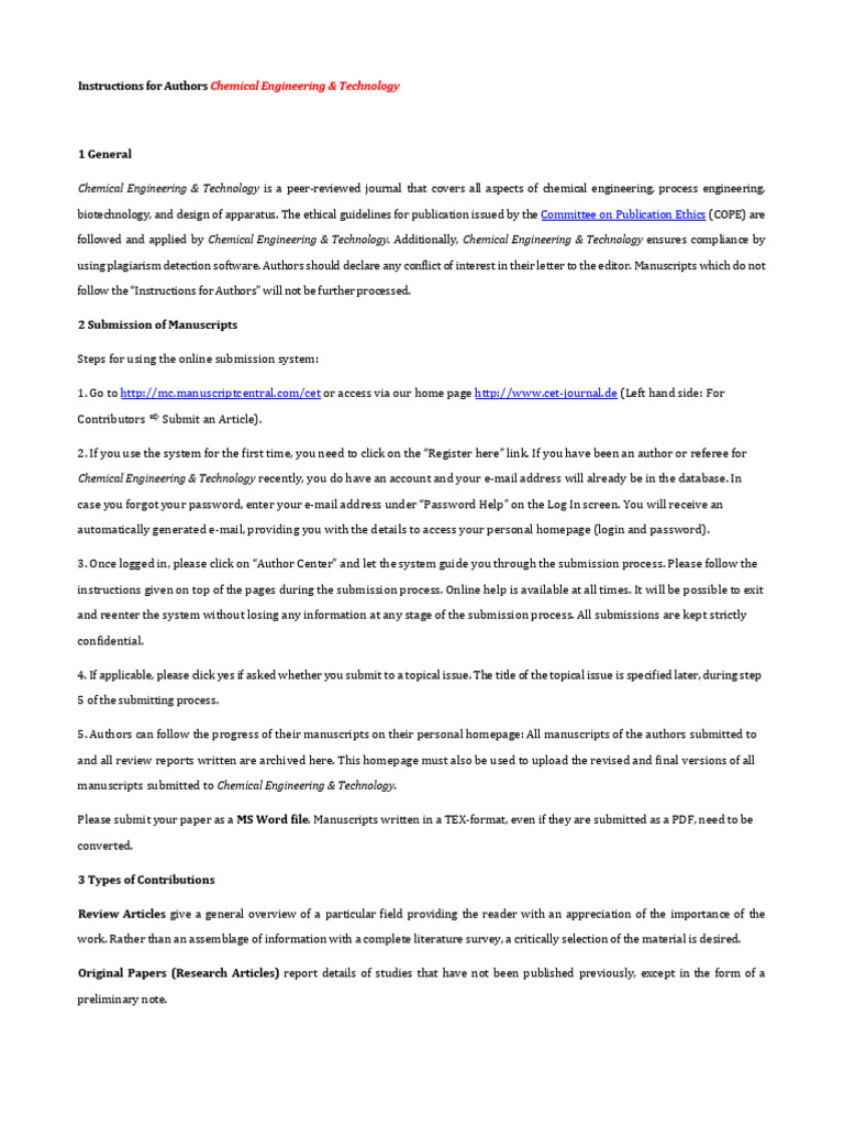 Author Guidelines for Chemical Engineering Journal | PDF | Microsoft ...