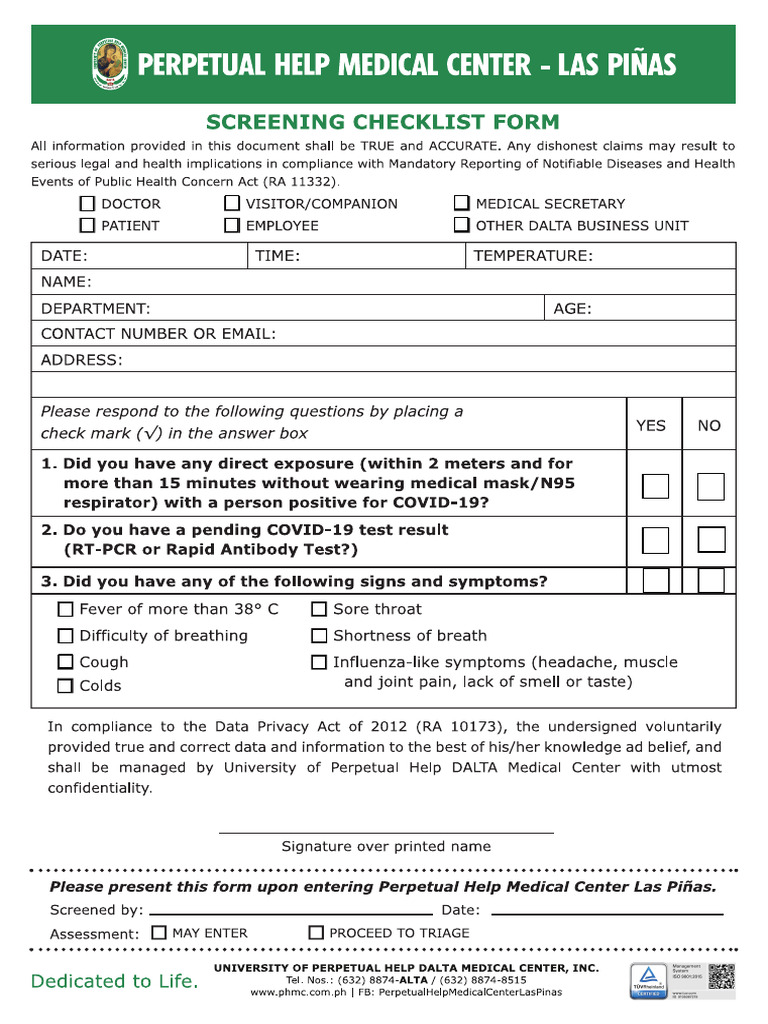 Screening Checklist Form | PDF