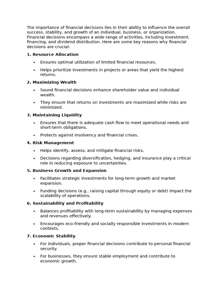 Importance of Financial Decisions | PDF | Investing | Risk
